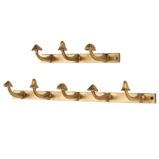 Gold Metal Mushroom 8 Hanger Wall Hook Set, 2ct.